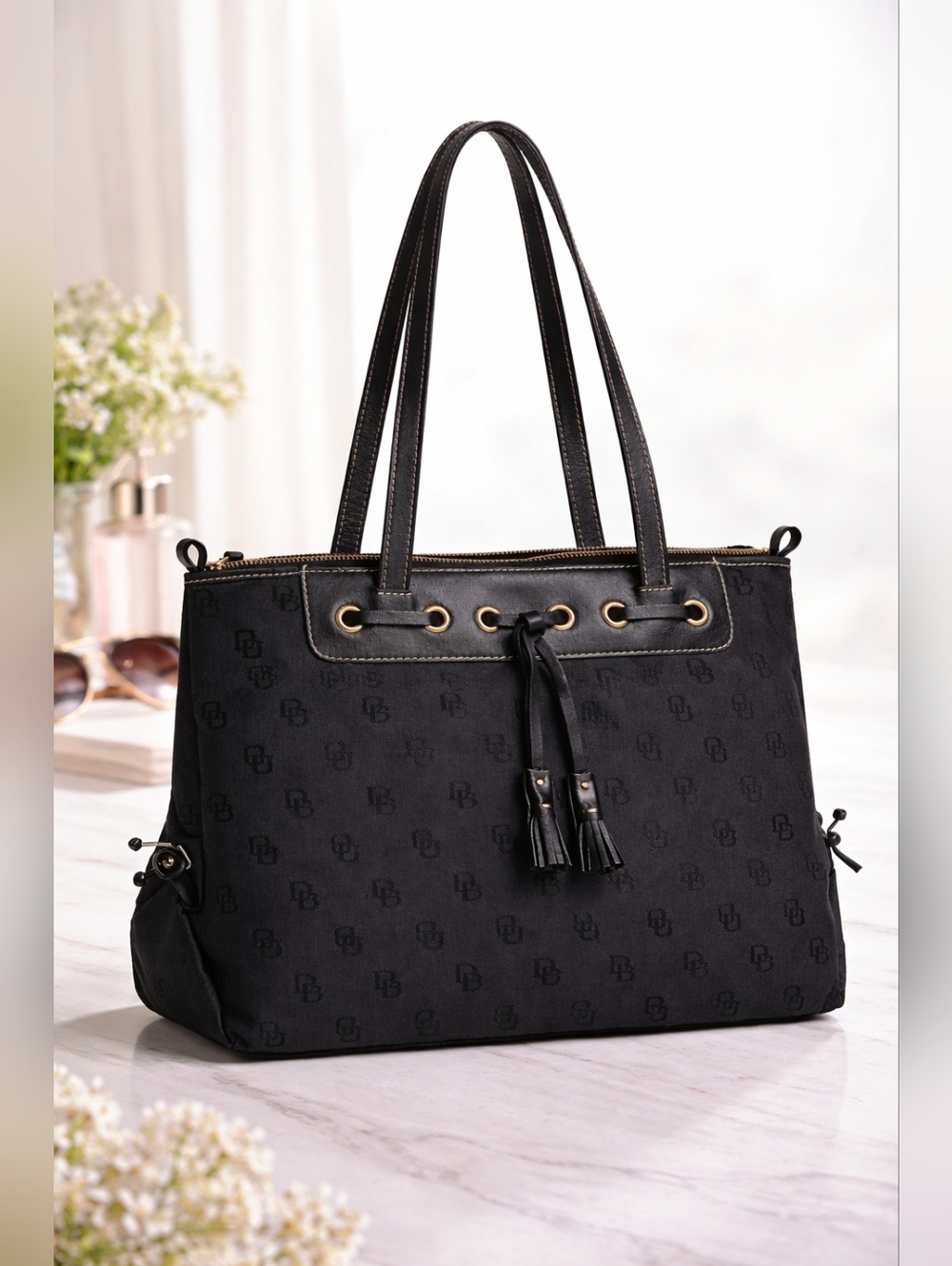 Dooney & Bourke Black Monogram Tote Bag - Picture 1 of 2
